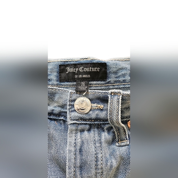 Juicy Couture Light Blue Distressed Jean Shorts with button fly. - Picture 5 of 8